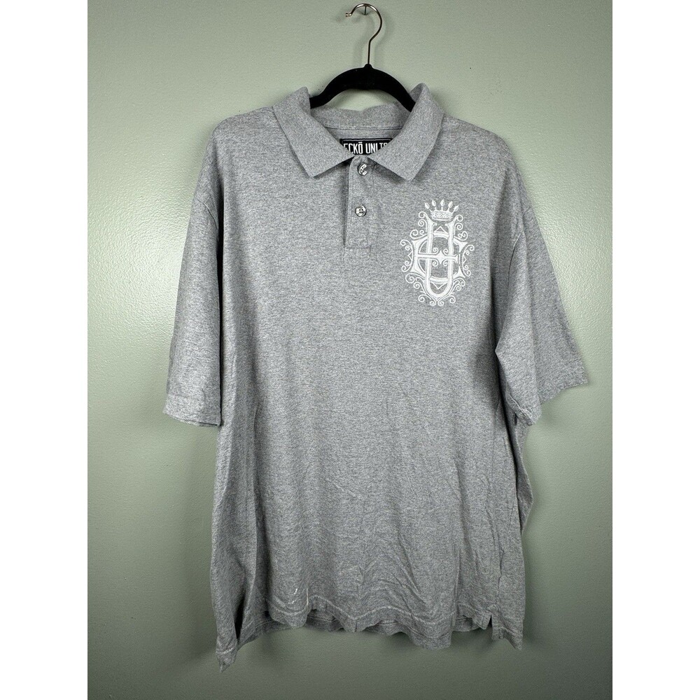 Ecko Unltd Large Embroidered Logo Tee Gray‎ Polo White Logo Y2K - Bleach Flaw